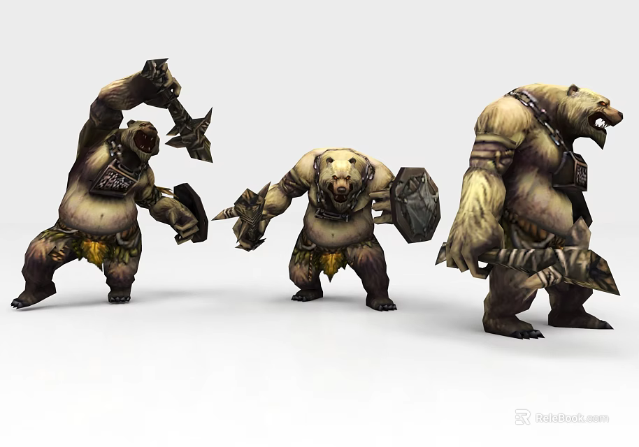 Fierce Bear Like Game Movie Characters With Muscular Build And Weapons 3d model 