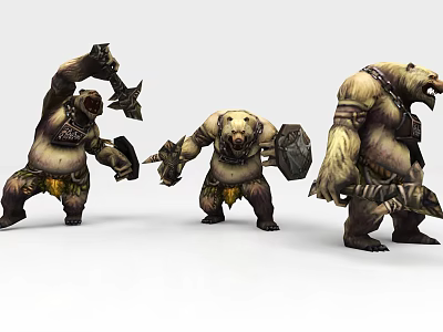 Fierce Bear Like Game Movie Characters With Muscular Build And Weapons 3d model