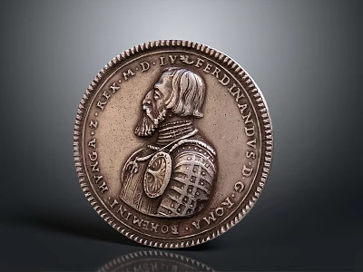 Detailed Historical Portrait Sculpture Carving On Ancient Metal Coin With Armor And Inscriptions 3d model
