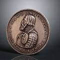Detailed Historical Portrait Sculpture Carving On Ancient Metal Coin With Armor And Inscriptions
