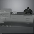 Modern Outdoor Kitchen With Stainless Steel Cabinets Grill Countertop And Round Bbq