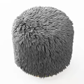 Cozy Gray Furry Stool With Soft Plush Surface And Gold Metal Base
