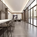 Modern Dining Living Room Interior Design With Large Windows Sofa Bar Counter And Stools