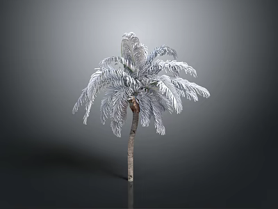 Silver Palm Tree with Feathery Fronds and Brown Trunk on Neutral Grey Background 3d model