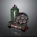 Futuristic Tactical Weapon Equipment Featuring Green Cylindrical Hexagonal Spherical And Wheeled Base With Orange Lights