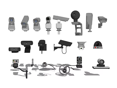 Projection Monitoring Equipment With Dome Bullet And PTZ Surveillance Cameras And Accessories 3d model