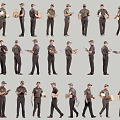 Multiple Delivery Personnel in Various Work Poses Holding Packages and Devices