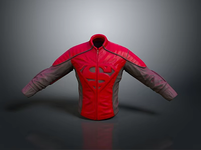 Red Superman Logo Jacket With Red And Gray Design And Zipper Closure 3d model