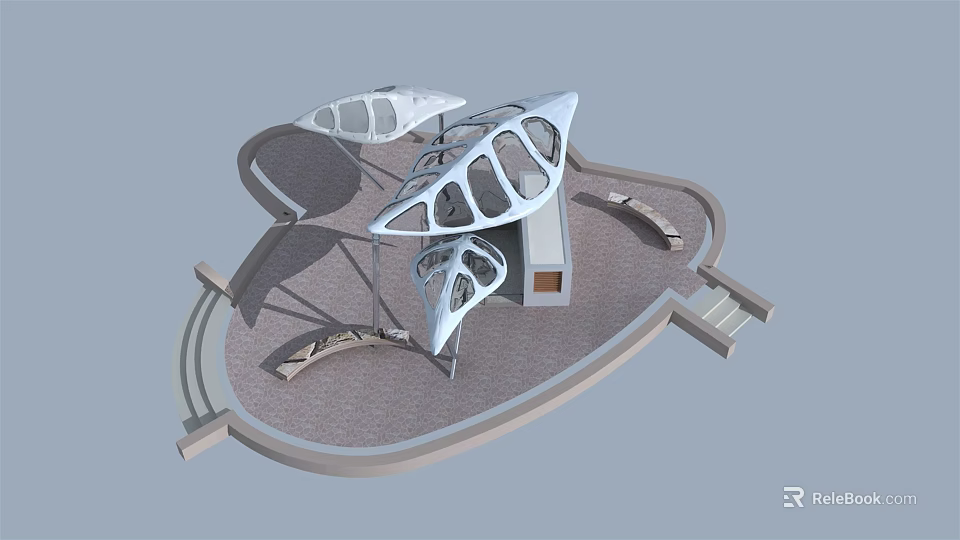 Modern Pergola with Unique Curved Structure and Geometric Cutouts Design 3d model 
