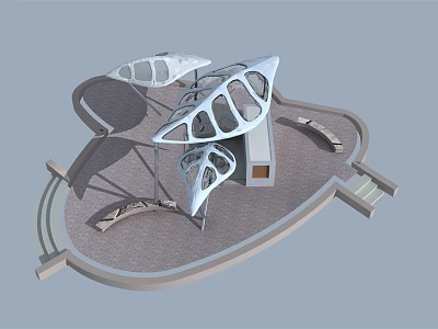 Modern Pergola with Unique Curved Structure and Geometric Cutouts Design 3d model