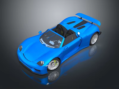 Blue Convertible Sports Car With Black Seats Spoiler And Silver Wheels 3d model
