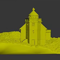 White Lighthouse Building With Red Roof Tower Green Grass And Pathway