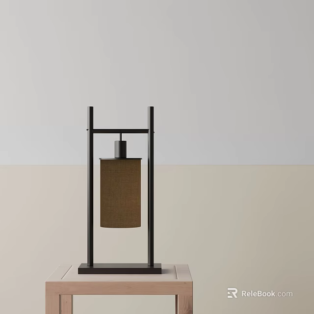 Minimalist Modern Table Lamp With Black Metal Frame And Linen Shade For Home Decor 3d model 