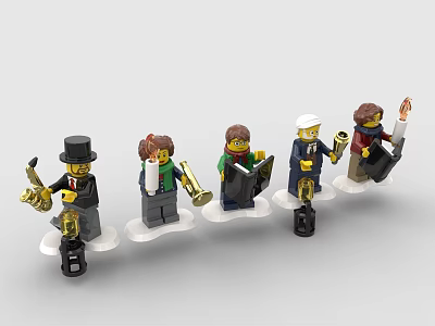 Lego Minifigures With Different Outfits Horn Scroll Book Microphone And Torch 3d model Lego Minifigures With Different Outfits Horn Scroll Book Microphone And Torch 3d model