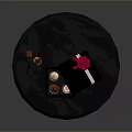 Open Black Gift Box With White Ribbon Pink Bow And Small Items On Circular Platform