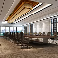 Modern Spacious Conference Room Interior With Long Table Chairs Large Windows And Ceiling Lighting 3d model