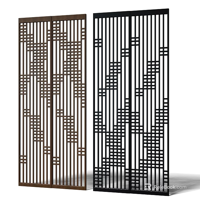 Modern Geometric Partition Design With Vertical Slats And Grid Patterns 3d model
