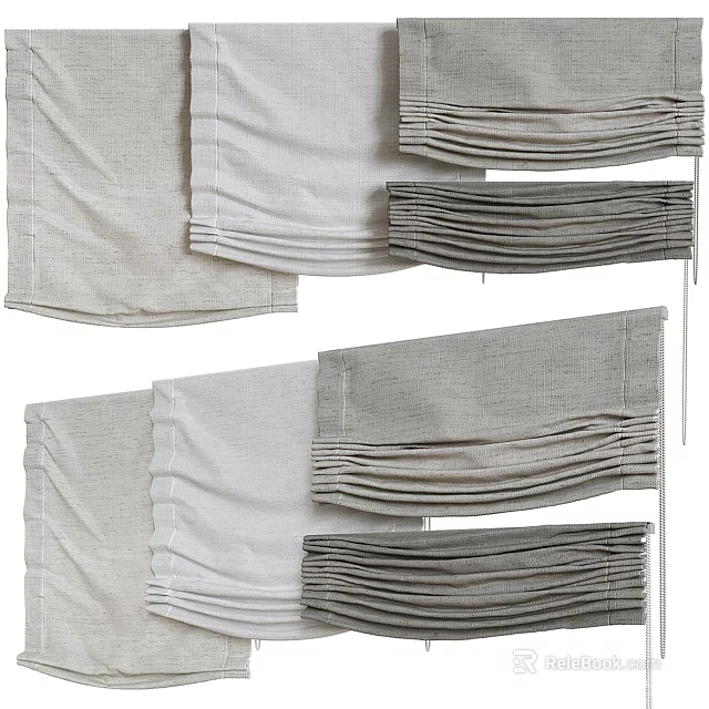 Multiple Styles Linen Curtains in Gray and White with Pleated Design 3d model 