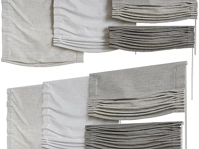 Multiple Styles Linen Curtains in Gray and White with Pleated Design 3d model