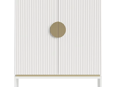 White Vertical Striped Cabinet With Round Gold Handle And White Base Stand 3d model