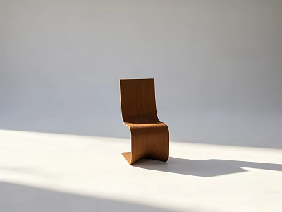 Modern Sleek Wooden Single Chair Design Against Light Interior Background With Shadow 3d model
