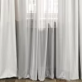 Gray Tied Back Curtains With White Sheer Layers For Window Interior Decoration 3d model