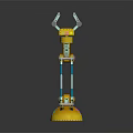 Mechanical Creature With Yellow Body And Blue Mechanical Arms On Round Base