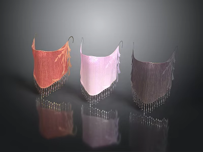 Set Of Three Red Pink Purple Fringed Daily Use Items For Home 3d model