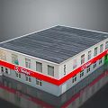 Modern TESCO Retail Building With Solar Panel Roof Red Accent Strip And Storefront Windows
