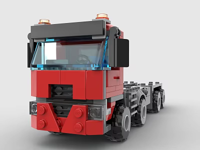 Detailed Building Blocks Truck Model With Red Black Cab And Headlights 3d model