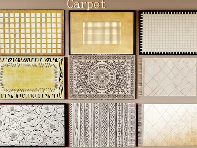 Stylish Square Carpets Featuring Various Geometric Floral And Striped Designs 3d model