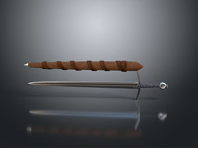 Traditional Medieval Sword With Brown Wrapped Hilt And Polished Metal Blade Design 3d model