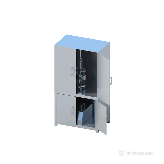 Industrial Metal Storage Cabinet With Double Open Doors And Internal Compartments 3d model 