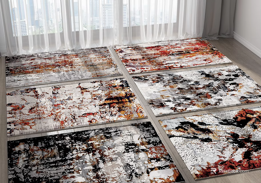 Artistic Abstract Square Rugs With Red Black White Patterns For Living Room Floor 3d model 