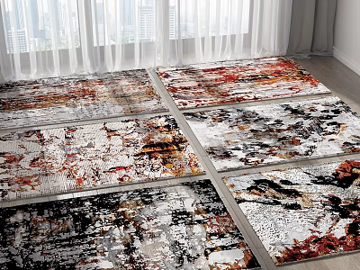 Artistic Abstract Square Rugs With Red Black White Patterns For Living Room Floor 3d model