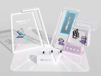 HONOR Photo Check In Spot With Transparent Display Stands And Cartoon Characters 3d model