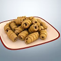 Plateful of Fresh Stuffed Vegetable Rolls on White Plate with Red Rim