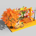 Autumn Themed Photo Check-in Spot With Fall Leaves Hello Autumn Sign Yellow Bicycle And Bench
