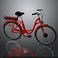Stylish Red City Bicycle With Black Seat Silver Handlebars And Rear Rack On Dark Background