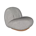 Gray Plush Lazy Sofa with Round Design and Wooden Base 3d model