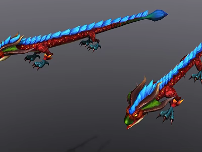 Game and Movie Character Colorful Dragon With Blue Red Scales Long Tail Sharp Claws 3d model