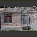 Small Old House Model With Broken Roof Tiles Red Brick Walls And Wooden Door