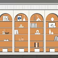 Elegant Modern Bookcase Interior With Arched Design Orange Shelves And Decorative Items