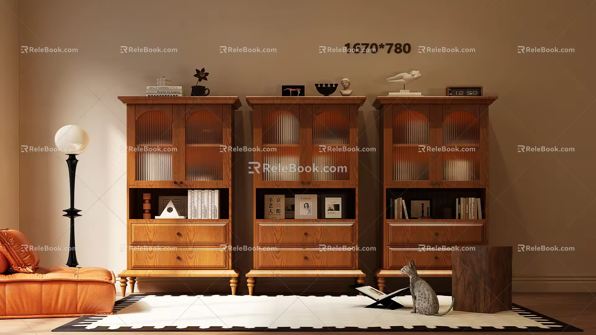 American Bookcase Lazy Sofa Floor Lamp Books American Carpet 3d model