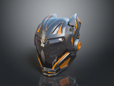 Futuristic Black And Orange Combat Helmet As Tactical Weapon Gear With Sharp Sleek Design 3d model