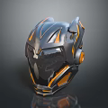 Futuristic Black And Orange Combat Helmet As Tactical Weapon Gear With Sharp Sleek Design