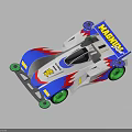 Electric Toy Racing Car With Blue White Red Body And Green Wheels Design