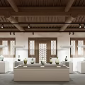 Traditional Exhibition Hall Interior With Wooden Beams Display Cases And Ceramic Vases