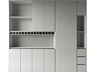 Modern Wine Cabinet Interior With Minimalist Design Shelves And White Doors 3d model