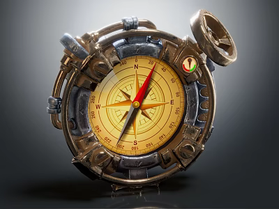 Vintage Style Metal Decorative Ornament Set with Compass Dial and Intricate Casing 3d model